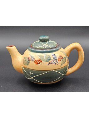 Chaumiere Hand-Painted Signed Ceramic Teapot W/Floral Design Cottage Southwest
